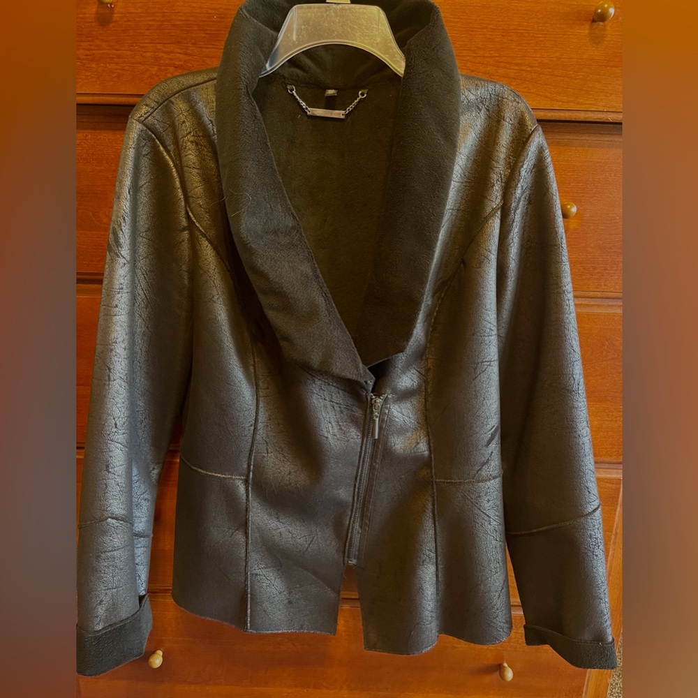 White House Black Market Black Faux Suede Women's Moto Jacket Size XL